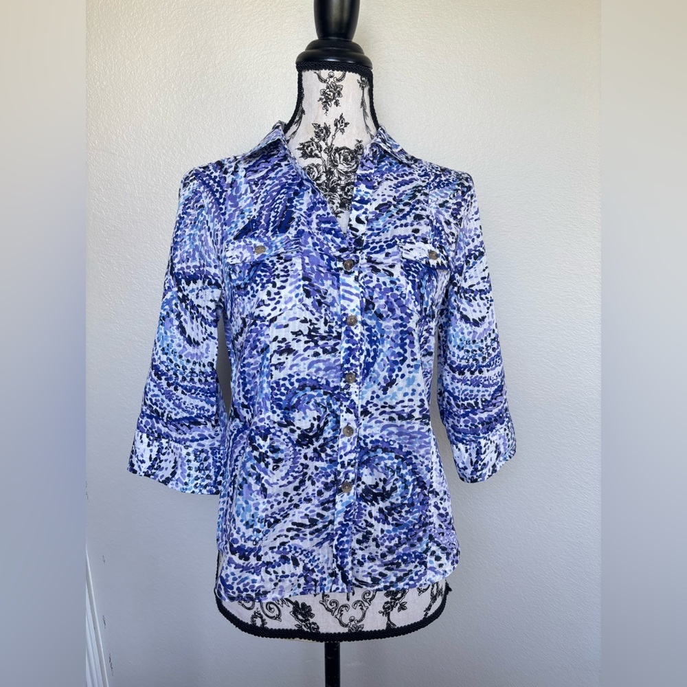 Karen Scott Blue & White Swirl Button-Front Shirt